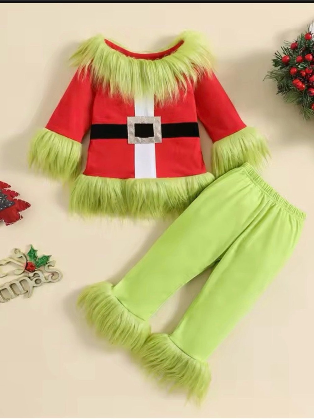 Kids Green & Red Grinch-Inspired Holiday Costume Set